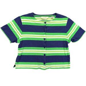 Striped Bechamel Womens Cotton Cardigan L Green/Navy Short Sleeve